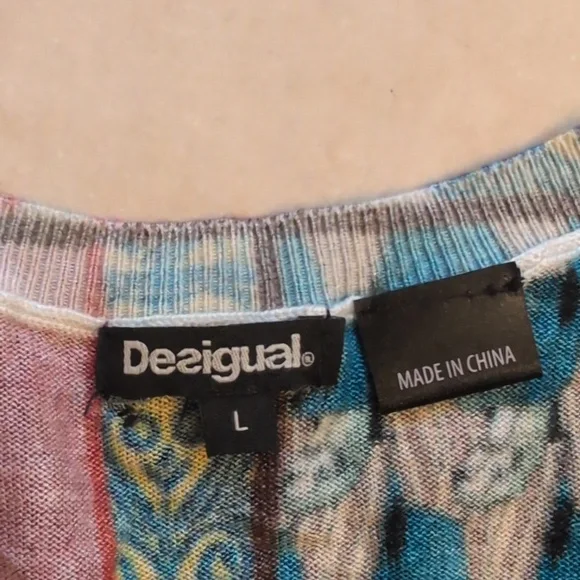 Desigual Cashmere Sweater “Michelle" Multicolor V-neck Long Sleeve Size L - Picture 4 of 13
